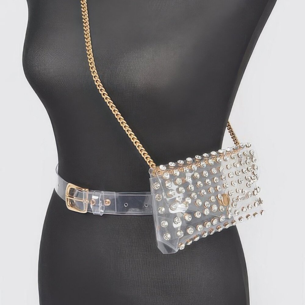 Rhinestone Clear Plus Size Belt Bag W/chain - Picture 5 of 5